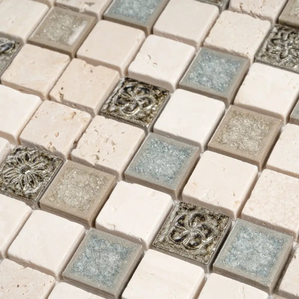 Beige 12x12 Polished Square Glass Resin Stone Mosaic Tile (5 pack, 4.75 sq ft/case) by Apollo Tile