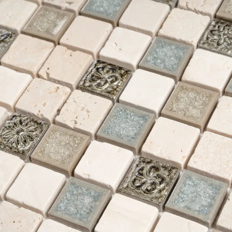 Beige 12x12 Polished Square Glass Resin Stone Mosaic Tile (5 pack, 4.75 sq ft/case) by Apollo Tile