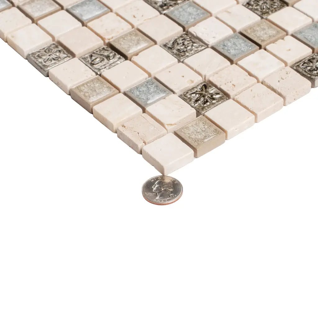 Beige 12x12 Polished Square Glass Resin Stone Mosaic Tile (5 pack, 4.75 sq ft/case) by Apollo Tile