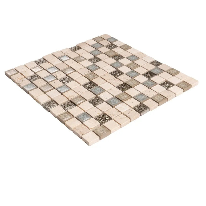 Beige 12x12 Polished Square Glass Resin Stone Mosaic Tile (5 pack, 4.75 sq ft/case) by Apollo Tile