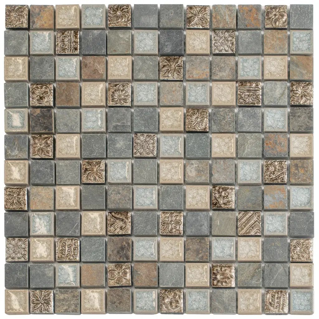 Beige Gray 12x12 Polished Square Glass Resin Stone Mosaic Tile (5 pack, 4.75 sq ft/case) by Apollo Tile
