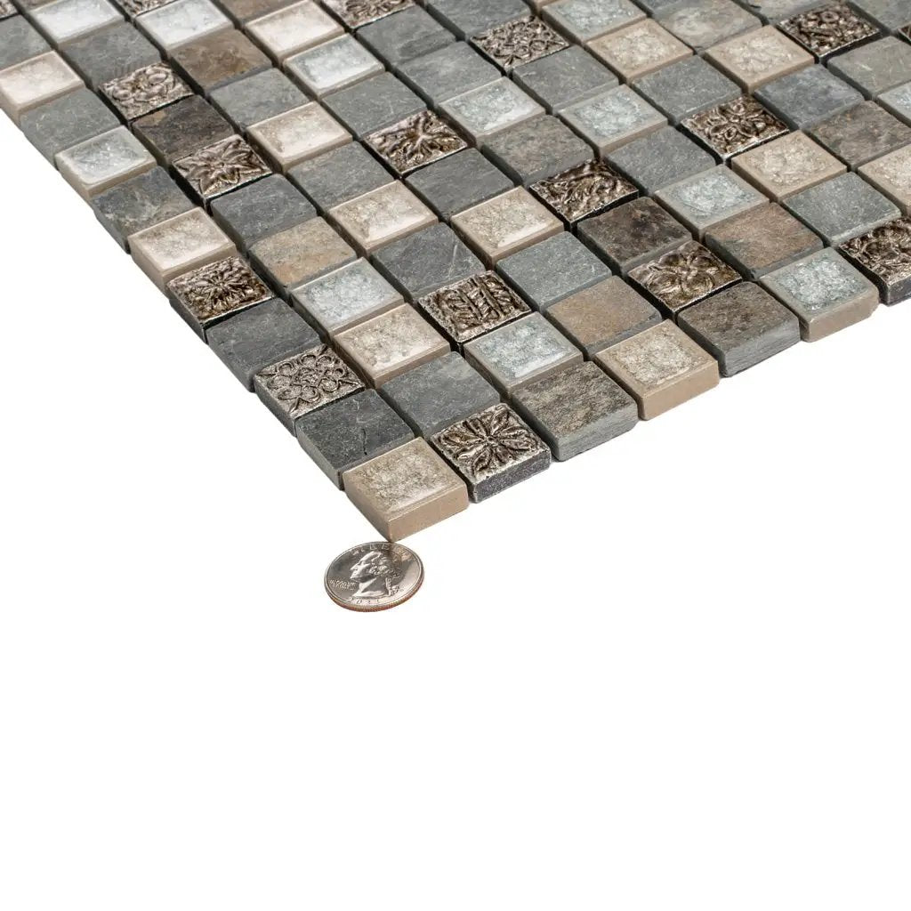 Beige Gray 12x12 Polished Square Glass Resin Stone Mosaic Tile (5 pack, 4.75 sq ft/case) by Apollo Tile