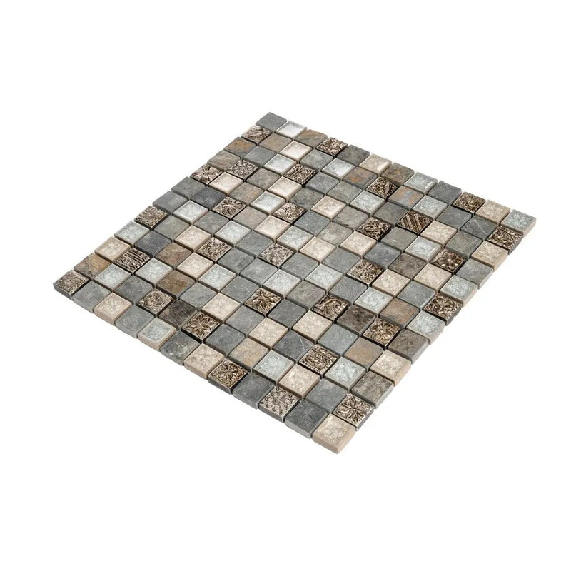 Beige Gray 12x12 Polished Square Glass Resin Stone Mosaic Tile (5 pack, 4.75 sq ft/case) by Apollo Tile