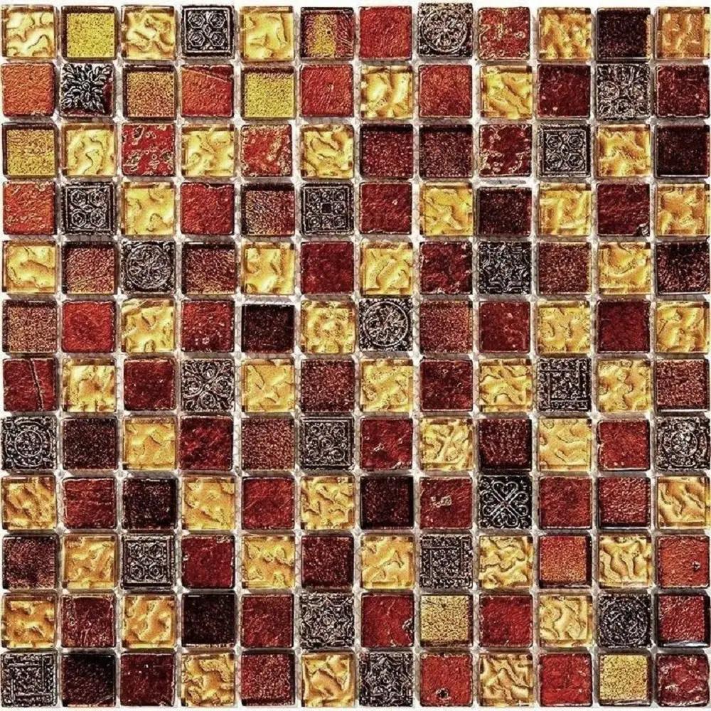 Gold Red 12x12 Glossy Foiled Square Glass Resin Stone Mosaic Tile (5 pack, 4.75 sq ft/case) by Apollo Tile