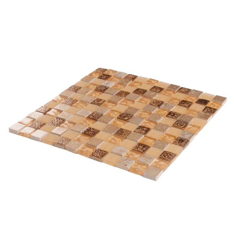 Beige 12x12 Glossy Foiled Square Glass Resin Stone Mosaic Tile (5 pack, 4.75 sq ft/case) by Apollo Tile