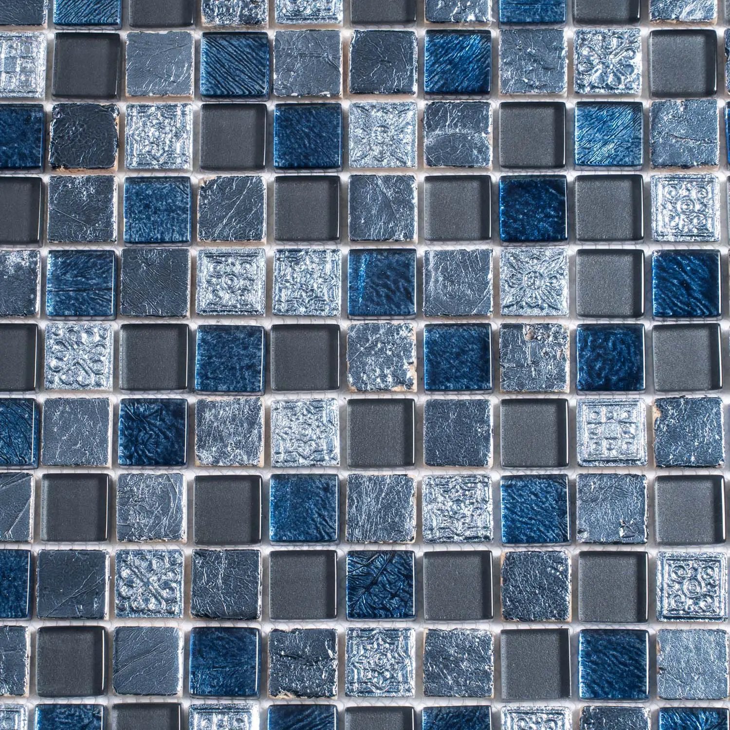 Gray Blue 12x12 Glossy Foiled Square Glass Resin Stone Mosaic Tile (5 pack, 4.75 sq ft/case) by Apollo Tile