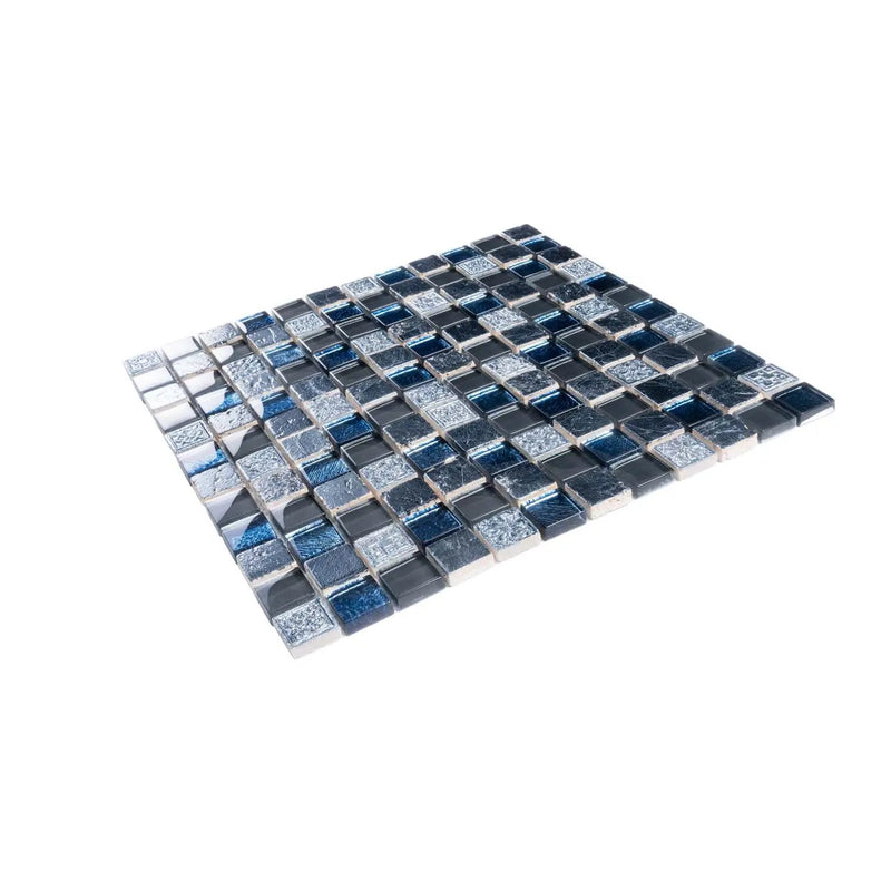 Gray Blue 12x12 Glossy Foiled Square Glass Resin Stone Mosaic Tile (5 pack, 4.75 sq ft/case) by Apollo Tile