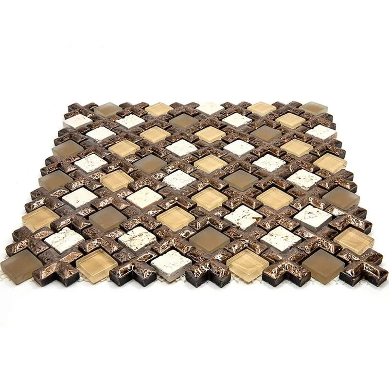 Brown 11x11 Polished Matte Textured Square Glass Resin Stone Mosaic Tile (5 pack, 4.2 sq ft/case) by Apollo Tile