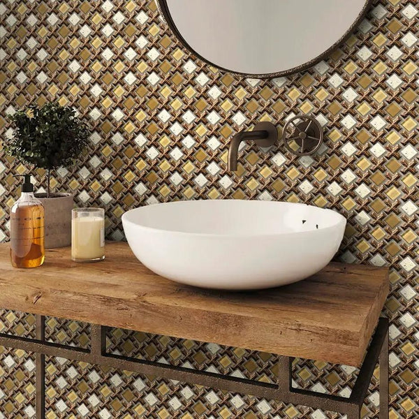 Brown 11x11 Polished Matte Textured Square Glass Resin Stone Mosaic Tile (5 pack, 4.2 sq ft/case)