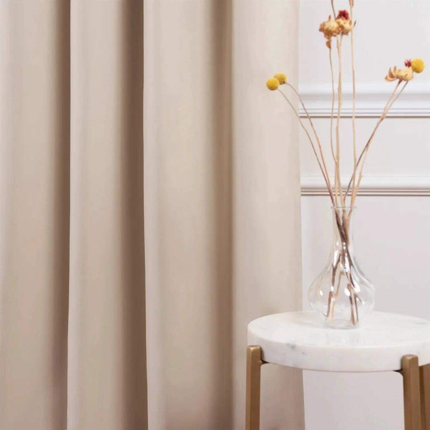 52 x 54 inch Solid Beige Cream Thermal Blackout Curtain Panels - Set of 2 by HomePacific