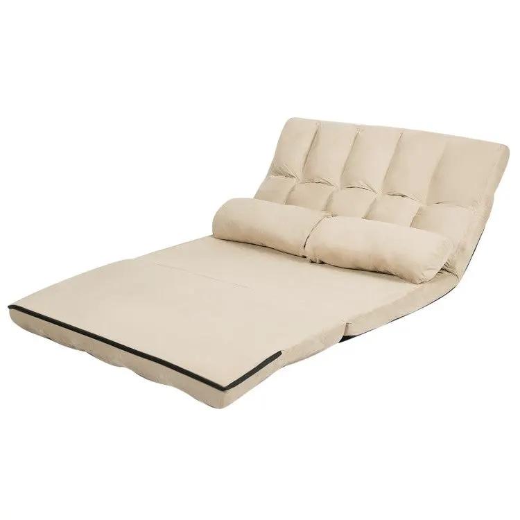 Faux Suede Minimalist 5 Tilt Foldable Floor Sofa Bed Detachable Cloth Cover in Beige by HomePacific