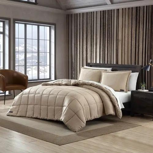 Full/Queen Plush Sherpa Reversible Micro Suede Comforter Set in Beige by HomePacific