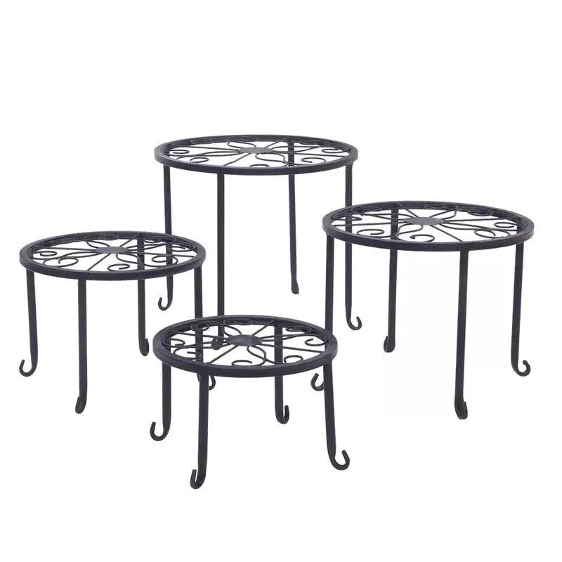 Set of 4 - Indoor Outdoor Black Metal Plant Stand by HomePacific