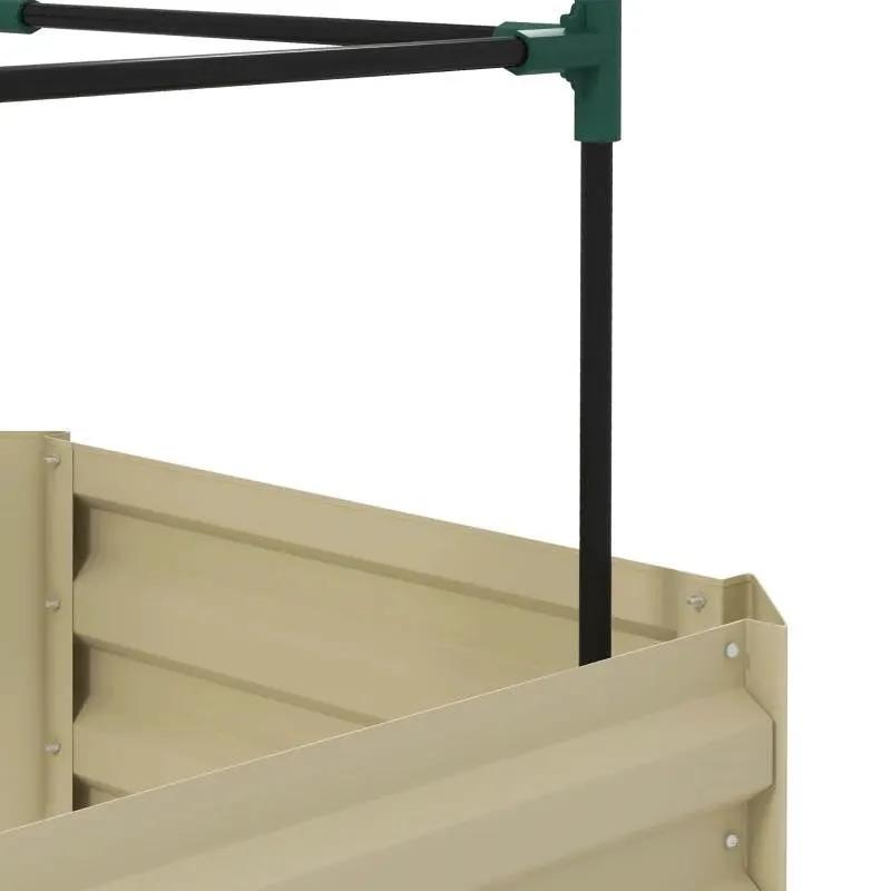 Beige Galvanized Open Bottom Raised Garden Bed Planter with Tomato Cage Trellis by HomePacific