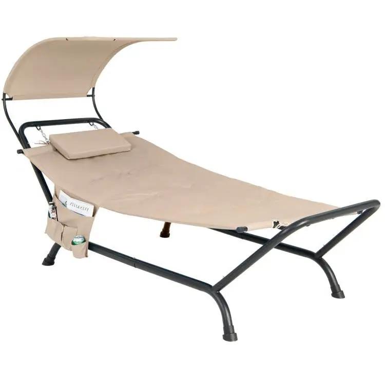 Outdoor Tan Hammock Style Chaise Lounge Chair Cot with Canopy and Storage Bag by HomePacific