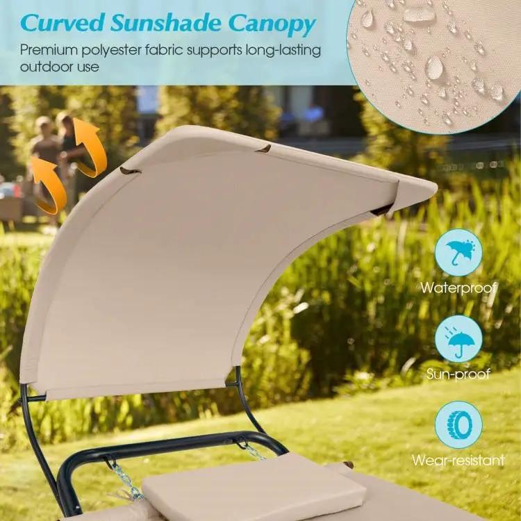 Outdoor Tan Hammock Style Chaise Lounge Chair Cot with Canopy and Storage Bag by HomePacific