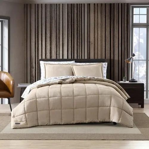 King Plush Sherpa Reversible Micro Suede Comforter Set in Beige by HomePacific