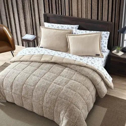 King Plush Sherpa Reversible Micro Suede Comforter Set in Beige by HomePacific