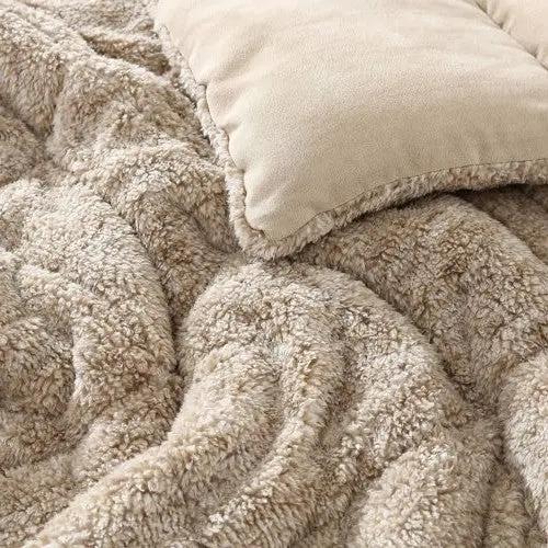 King Plush Sherpa Reversible Micro Suede Comforter Set in Beige by HomePacific