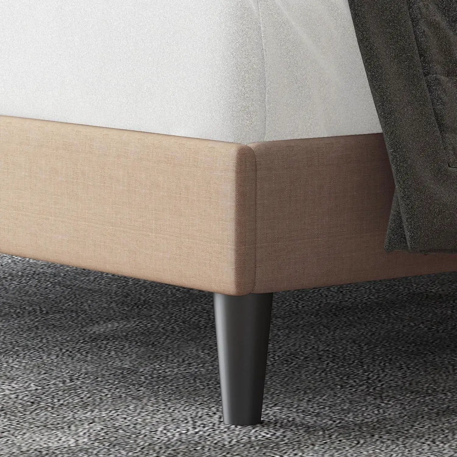 King size Beige Linen Platform Bed Frame with Button Tufted Headboard by HomePacific
