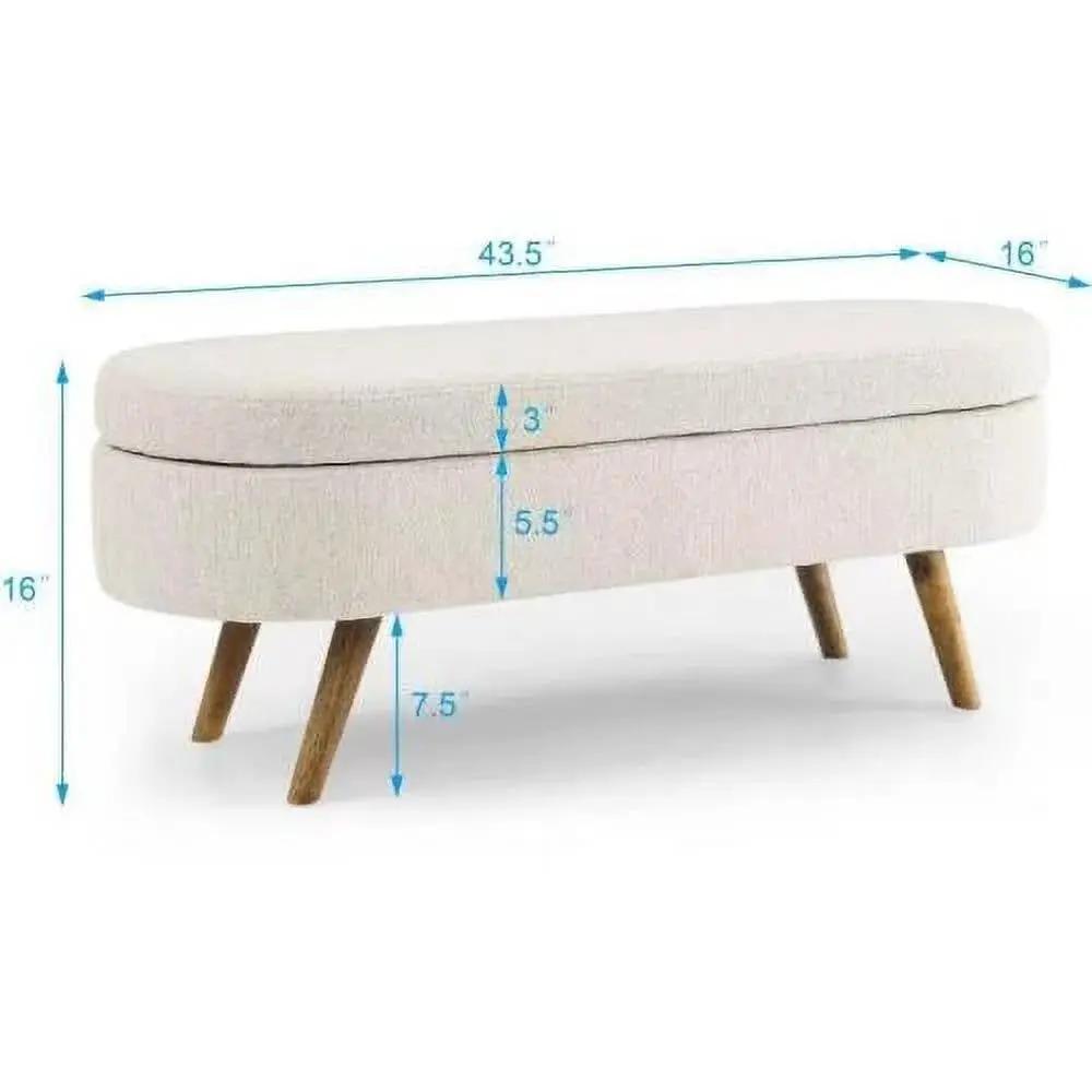 Mid-Century Modern Boho Style Off-White Beige Linen Bedroom Storage Bed Bench by HomePacific