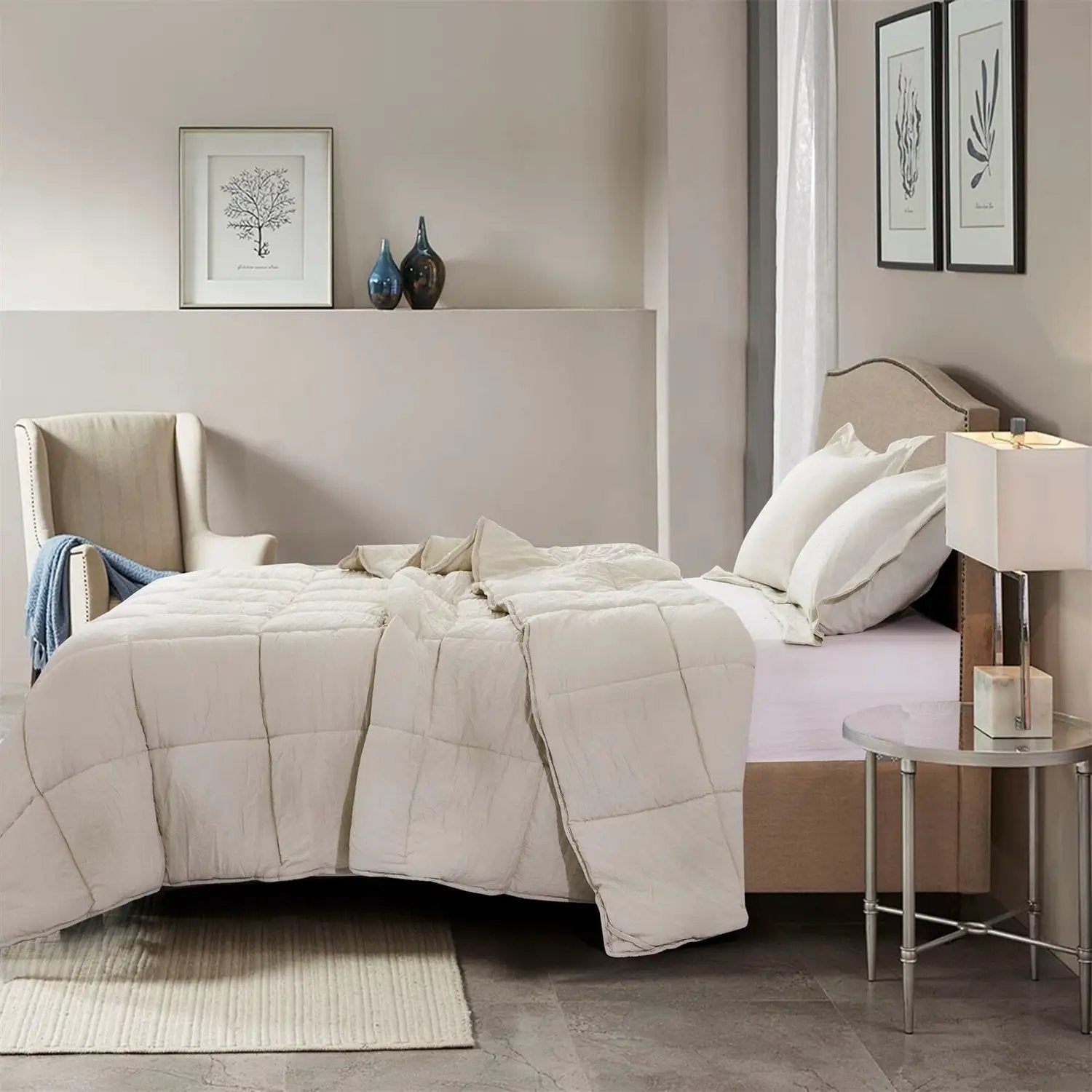 Queen Size Beige 3 Piece Microfiber Reversible Comforter Set by HomePacific