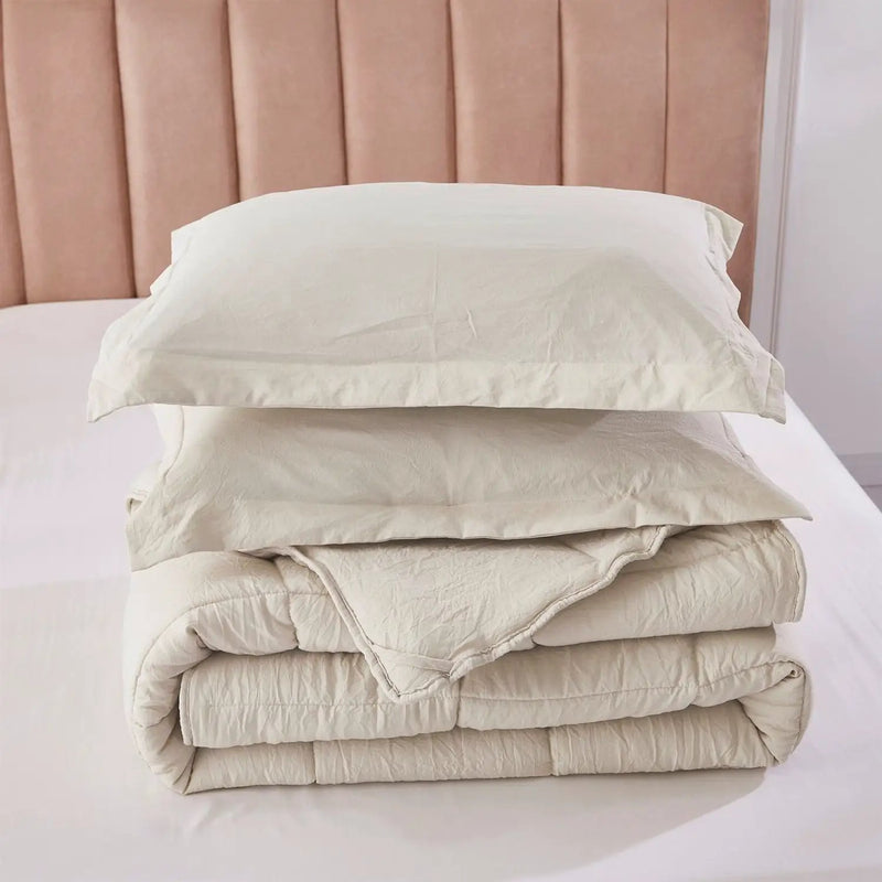 Queen Size Beige 3 Piece Microfiber Reversible Comforter Set by HomePacific