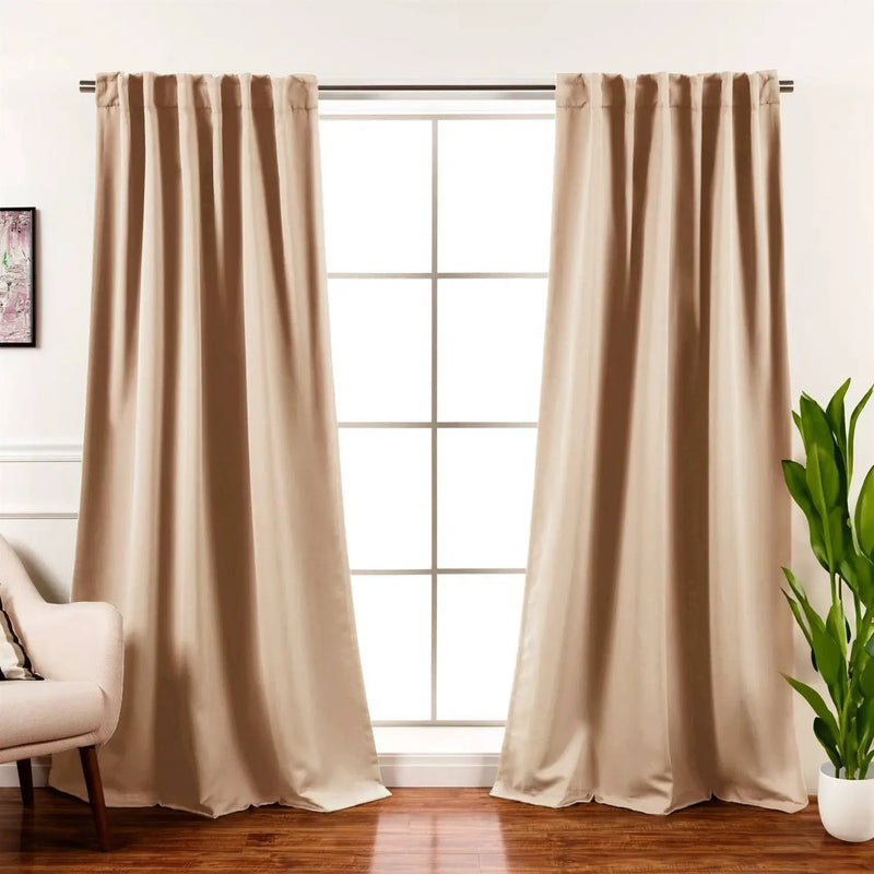 52 x 120 inch Solid Beige Cream Thermal Blackout Curtain Panels - Set of 2 by HomePacific