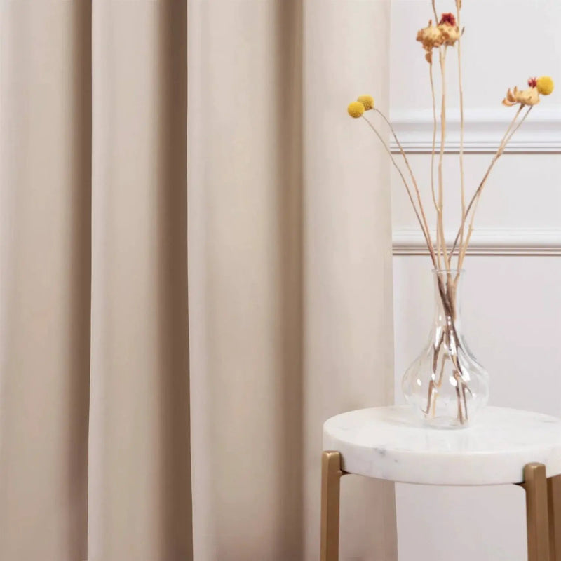 52 x 120 inch Solid Beige Cream Thermal Blackout Curtain Panels - Set of 2 by HomePacific