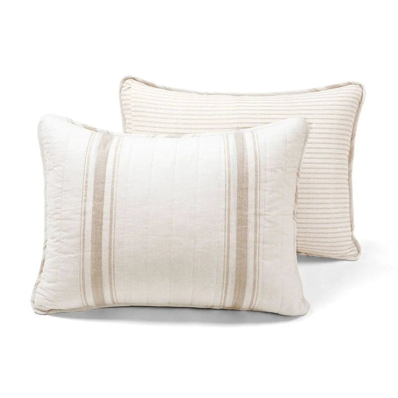Twin/Twin XL Beige Off-White Cream Stripe 2-Piece Reversible Cotton Quilt Set by HomePacific