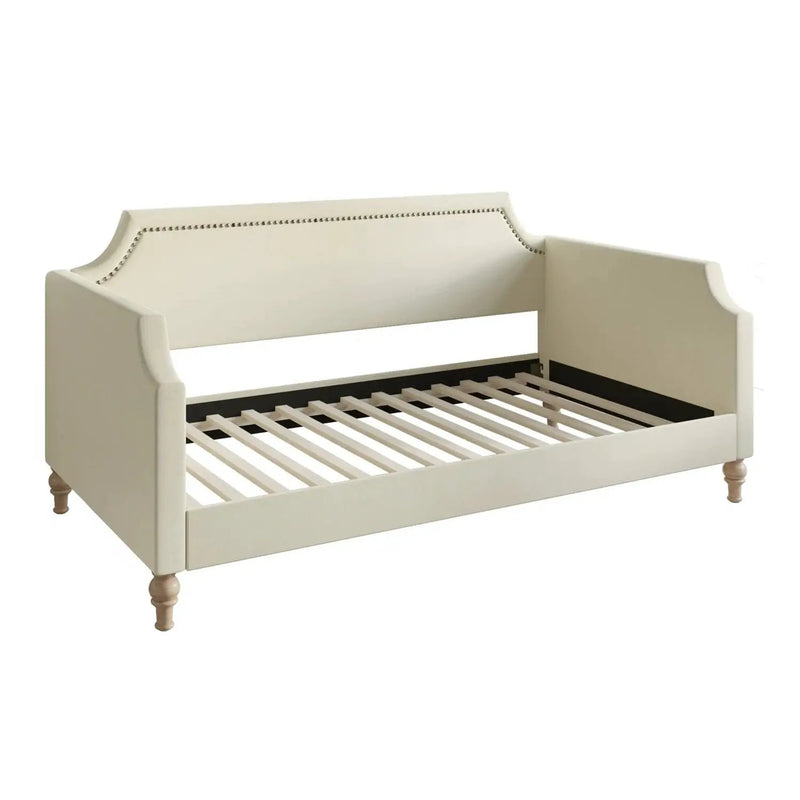 Twin size Beige Cream Polyester Fabric Upholstered Daybed with Nailhead Trim by HomePacific