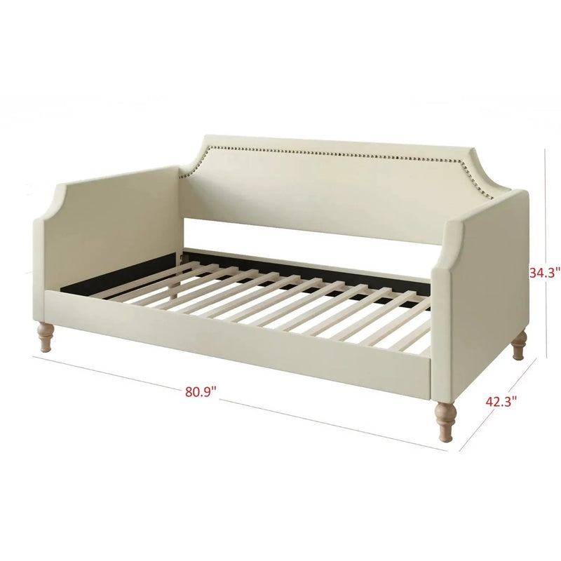 Twin size Beige Cream Polyester Fabric Upholstered Daybed with Nailhead Trim by HomePacific
