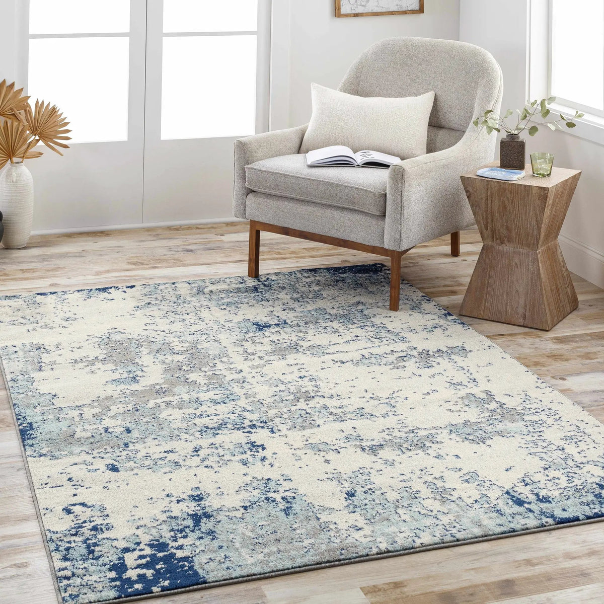 Beverly Abstract Blue Area Rug, installed in a room 6