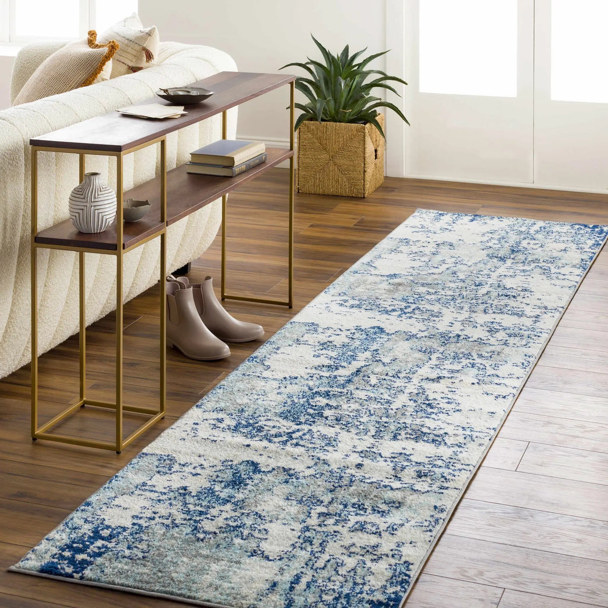 Beverly Abstract Blue Area Rug, installed in a room 7