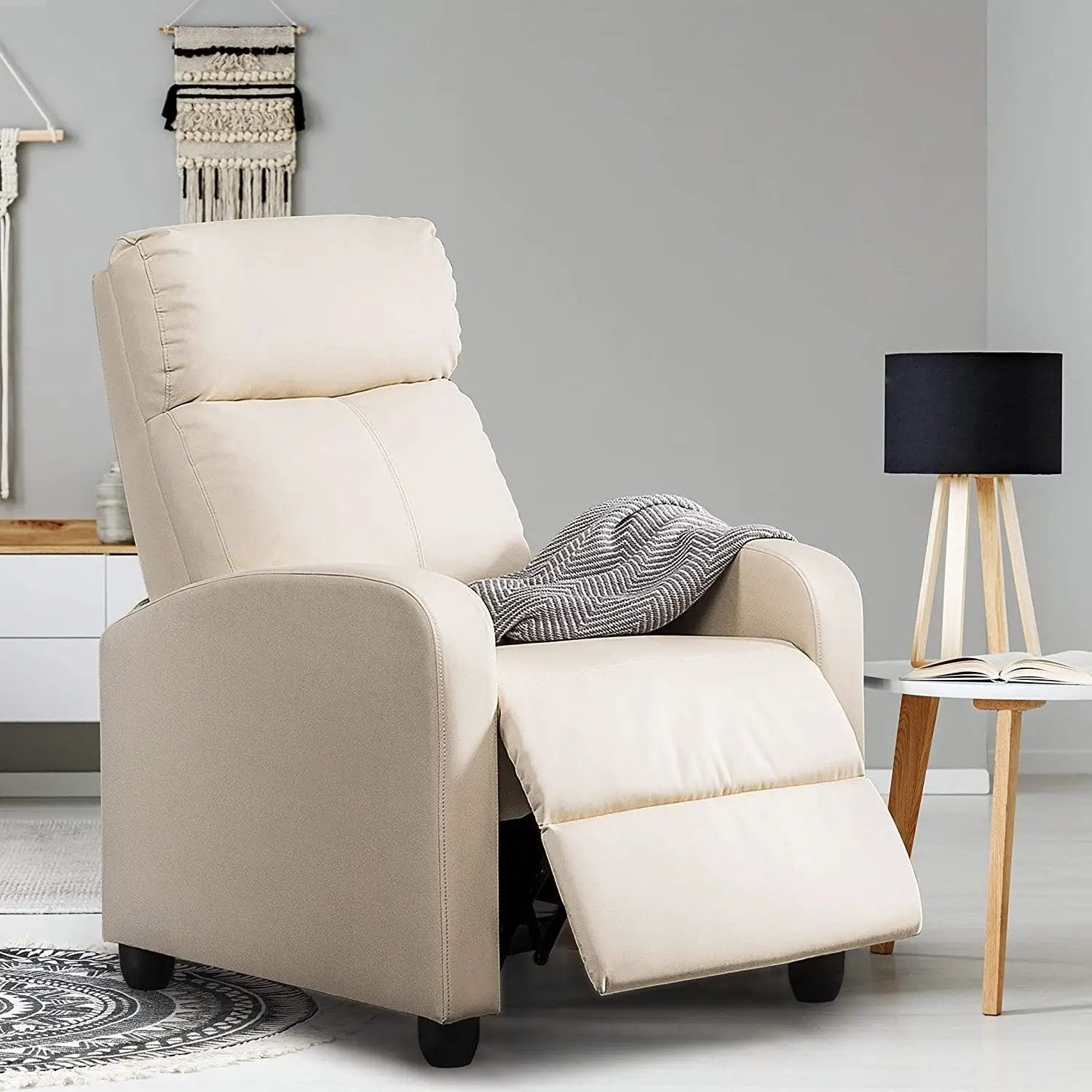 Off White High-Density Faux Leather Push Back Recliner Chair by HomePacific