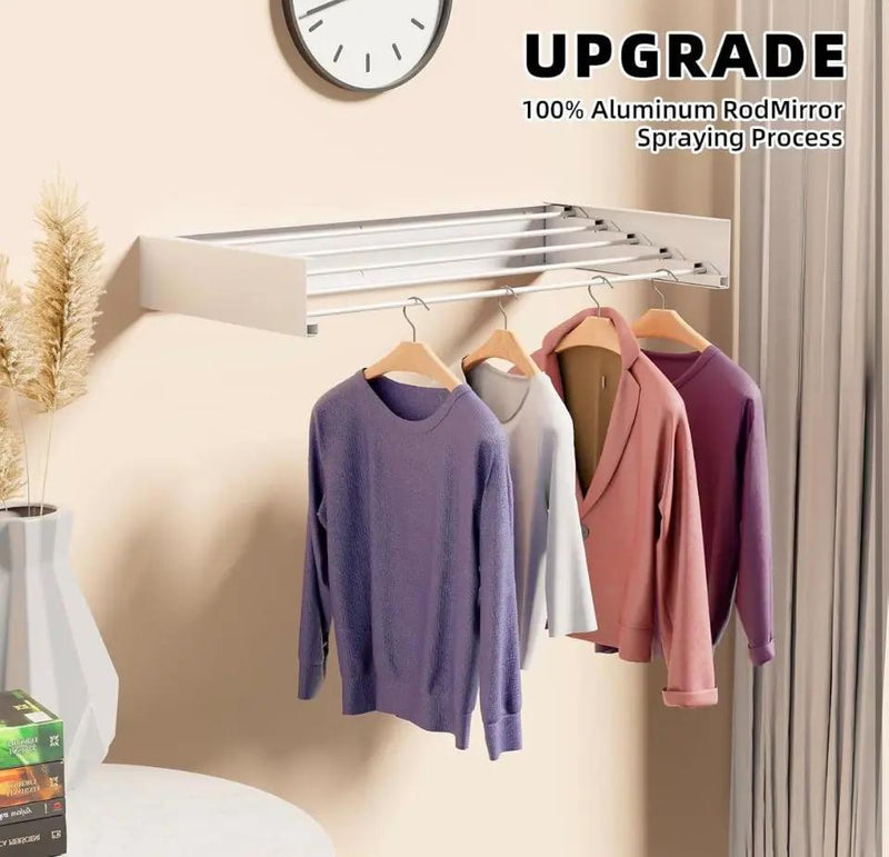 Open box ZMBESUP Laundry Drying Rack Collapsible, Wall Mounted, Clothes Drying Rack, 31.5" Wide, 13.2 Linear Ft, 5 Aluminum Rods, 60 lb Capacity, Laun by Selzalot