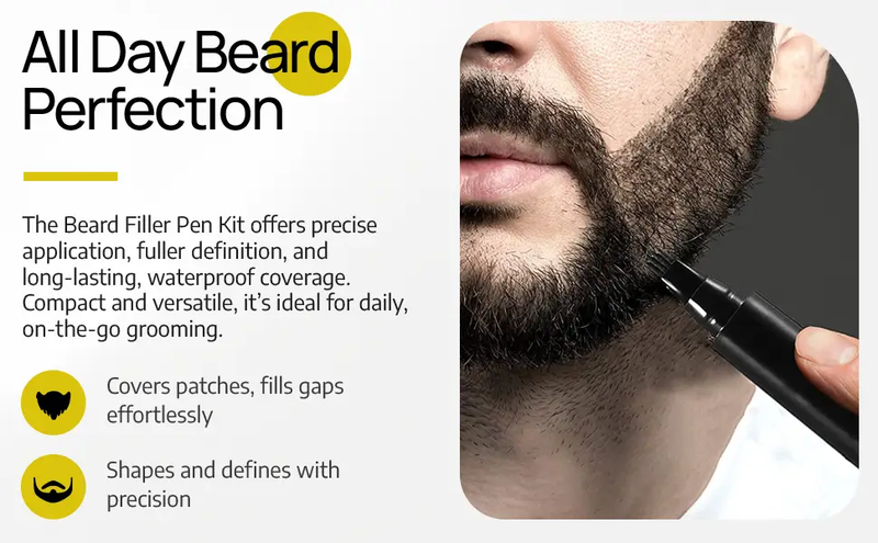 SELZALOT 4-Tip Beard Filler Pen Kit - Waterproof, Sweat-Proof, Long-Lasting Coverage for a Fuller Beard with Brush by Selzalot