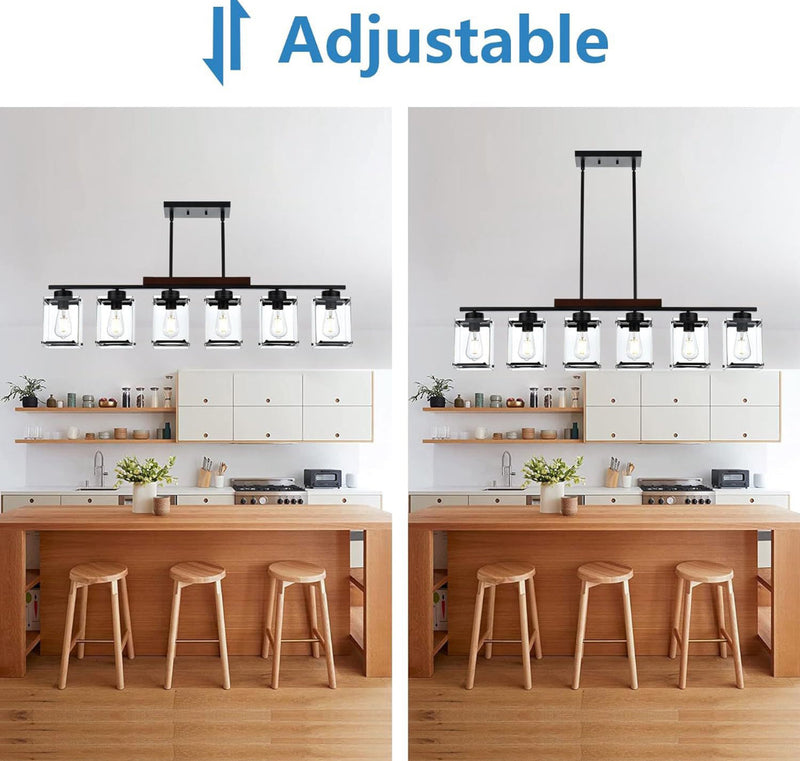 TULUCE 6 Light Farmhouse Chandelier Lighting Vintage Pendant Lighting Clear Glass Shade Flush Mount Lighting Fixture Black Pendant Lamp for Entryways, by Selzalot