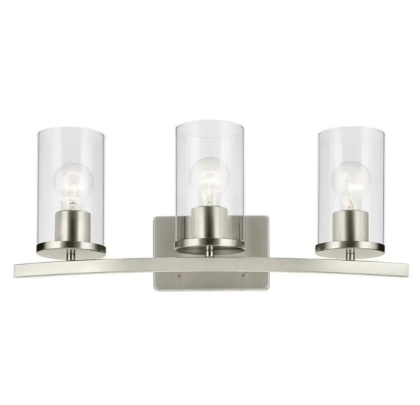 Open Box "KICHLER Crosby 23"" 3-Light Vanity Light with Clear Glass in Brushed Nickel, for Bathroom, Powder Room, (23"" x 8.75""), 45497NICLR" by Selzalot