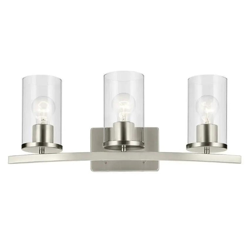 Open Box "KICHLER Crosby 23"" 3-Light Vanity Light with Clear Glass in Brushed Nickel, for Bathroom, Powder Room, (23"" x 8.75""), 45497NICLR" by Selzalot