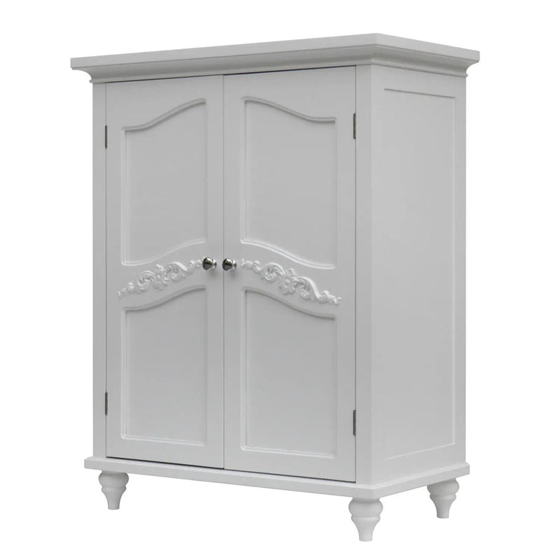 Bathroom Linen Storage Floor Cabinet with 2-Doors in White Wood Finish by HomePacific