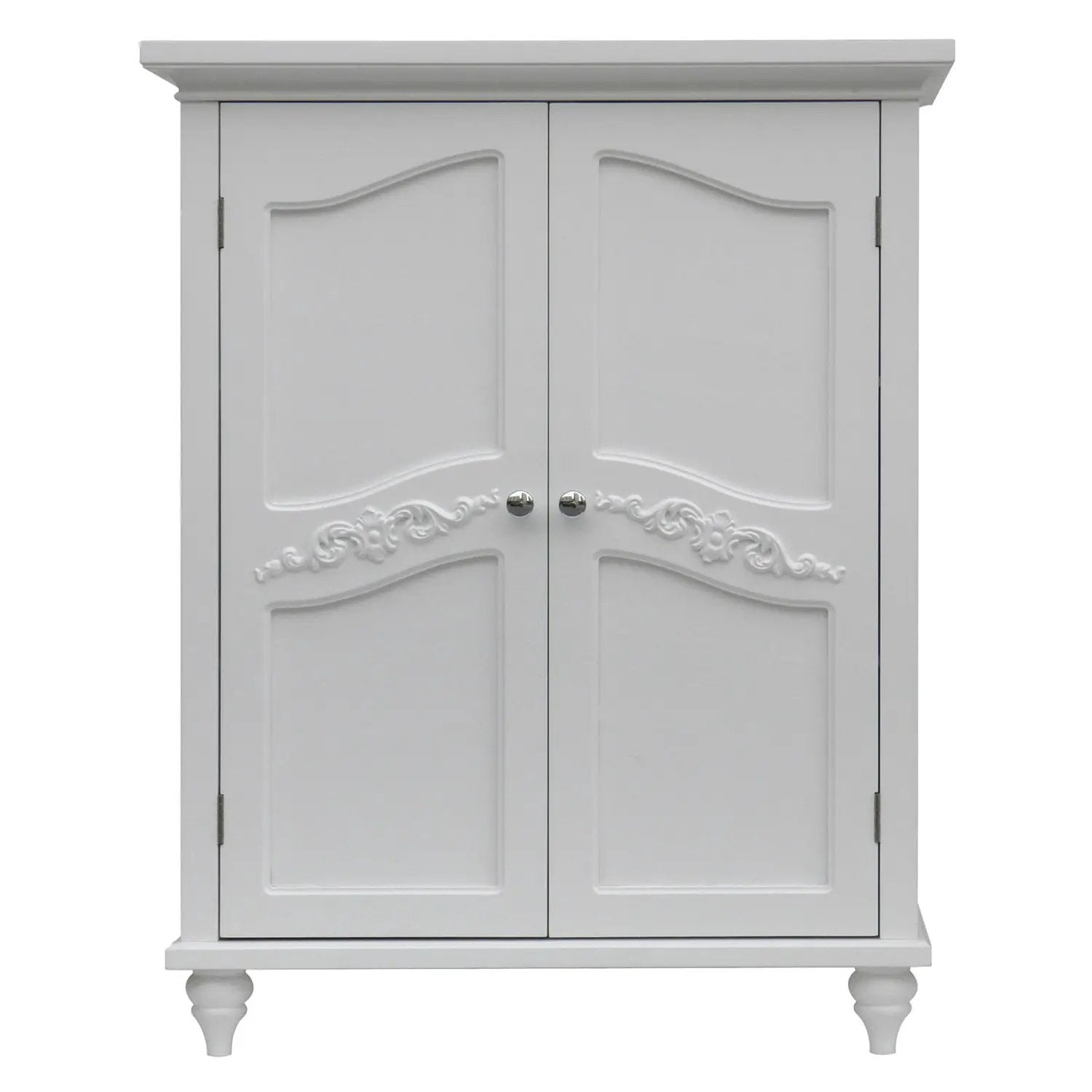 Bathroom Linen Storage Floor Cabinet with 2-Doors in White Wood Finish by HomePacific