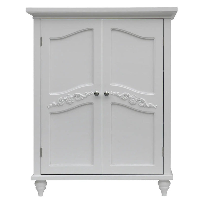 Bathroom Linen Storage Floor Cabinet with 2-Doors in White Wood Finish by HomePacific