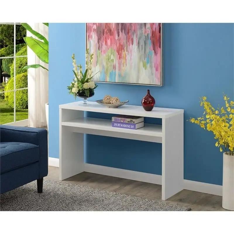 Modern FarmHome White Sofa Table Console Table with Bottom Shelf by HomePacific