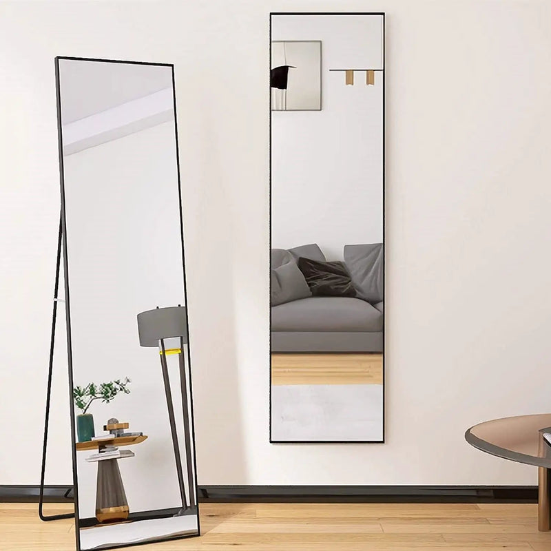 Modern Full Length Floor Mirror with Stand or Wall Mount with Black Frame by HomePacific