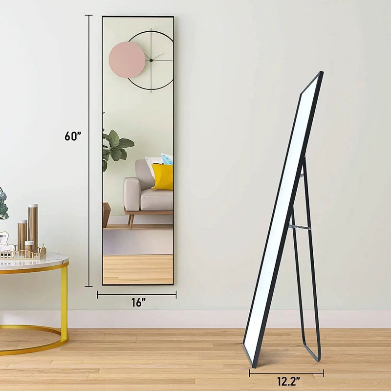 Modern Full Length Floor Mirror with Stand or Wall Mount with Black Frame by HomePacific