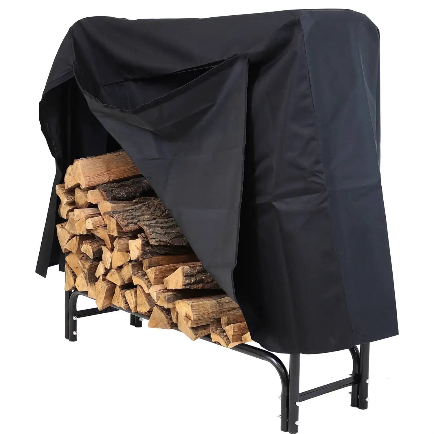 4-Ft Indoor Outdoor Black Metal Firewood Holder Log Rack with Cover by HomePacific