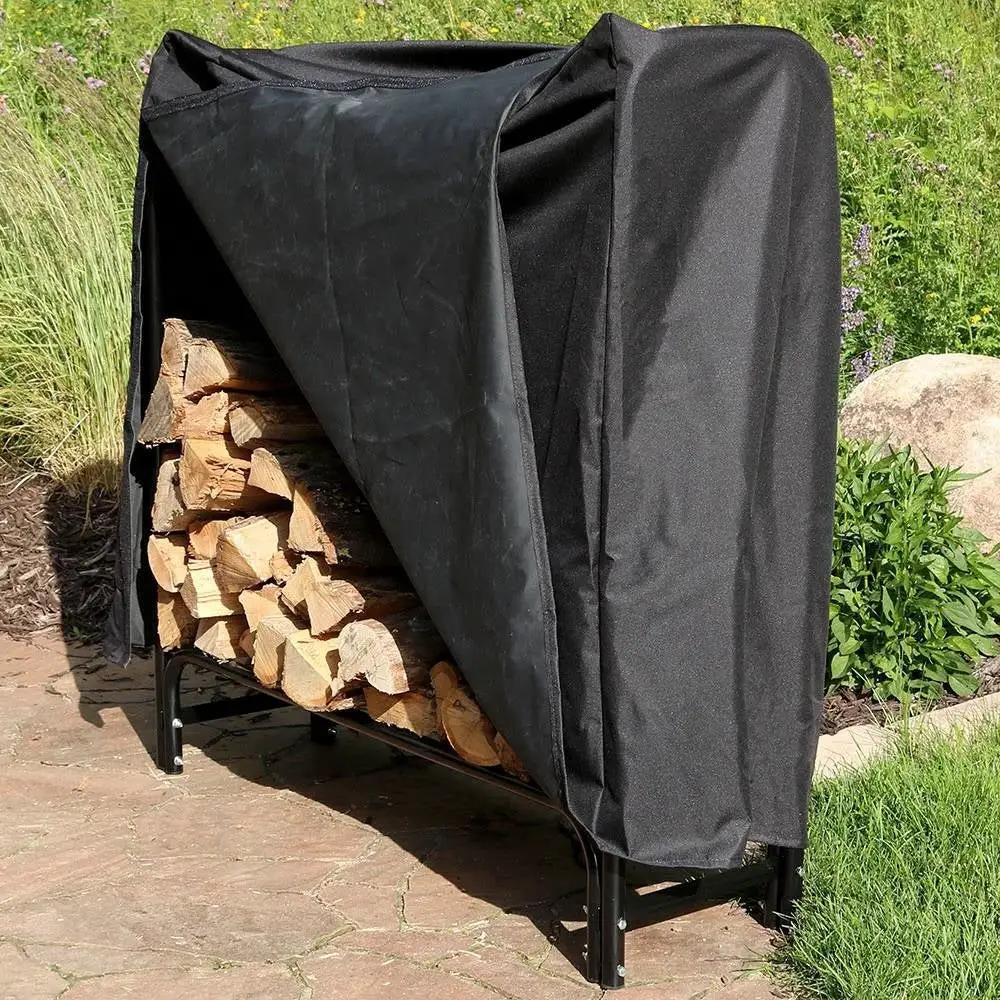 4-Ft Indoor Outdoor Black Metal Firewood Holder Log Rack with Cover by HomePacific