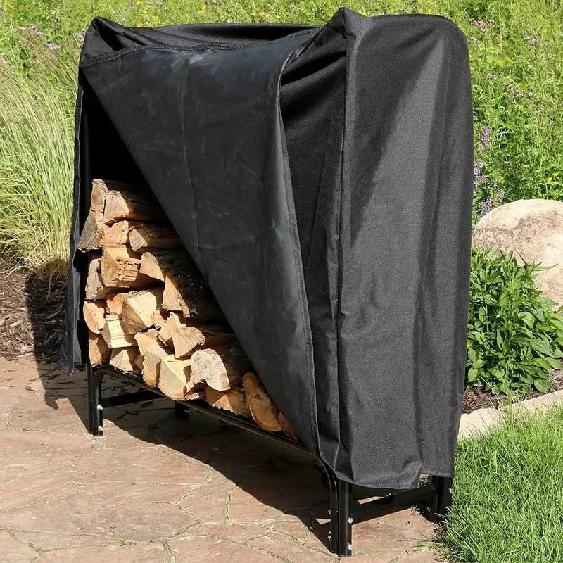 4-Ft Indoor Outdoor Black Metal Firewood Holder Log Rack with Cover by HomePacific