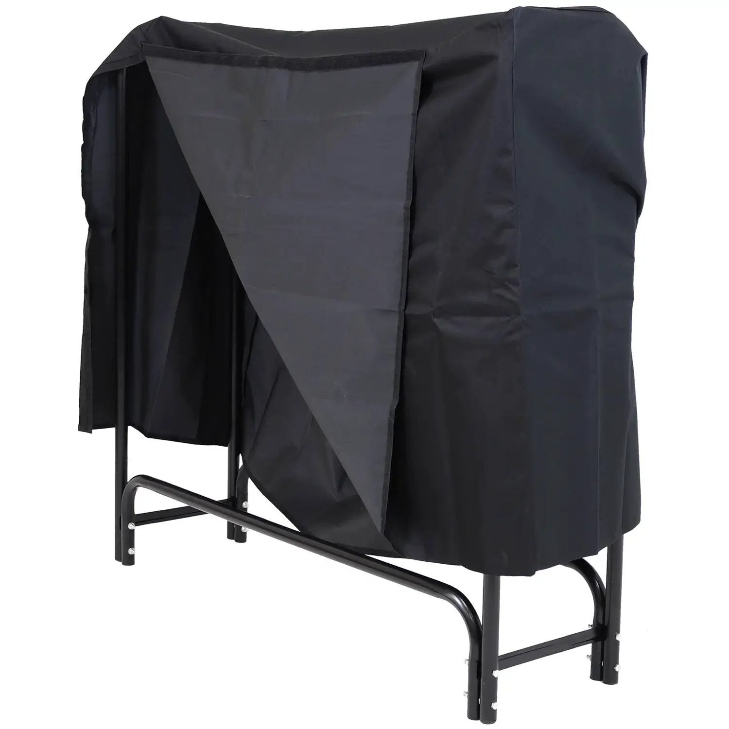 4-Ft Indoor Outdoor Black Metal Firewood Holder Log Rack with Cover by HomePacific